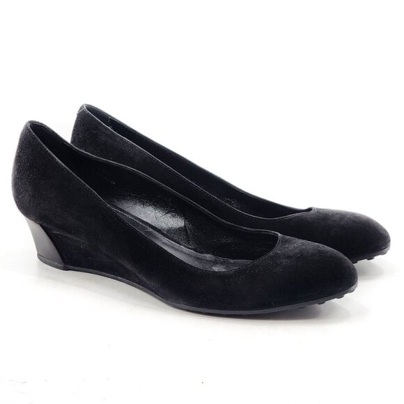 TOD’S Zeppa Gomma Black Suede Wedge Pumps